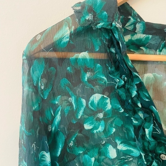 J. Crew Collection Emerald Silk Floral Button Down - Picture 4 of 8